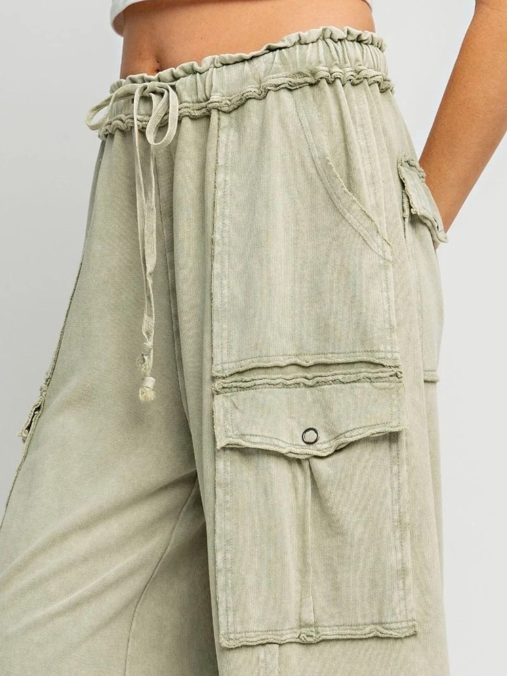 easel Olive Green Wide‑Leg Cargo Pants - Picture 9 of 10